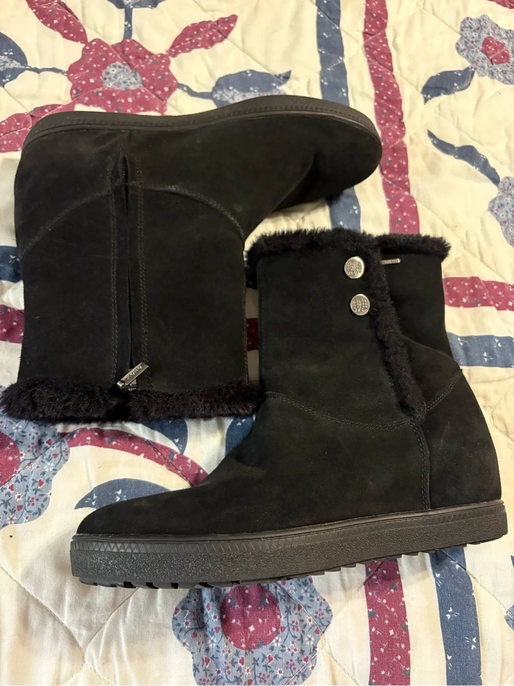Geox Amphibiox Respira Black Suede Waterproof Faux-Fur Winter Ankle Boots